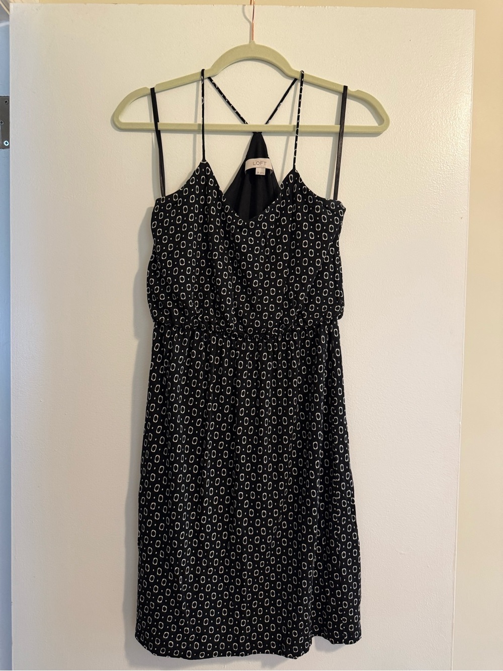 LOFT Black Dress with White Oval Geometric Print